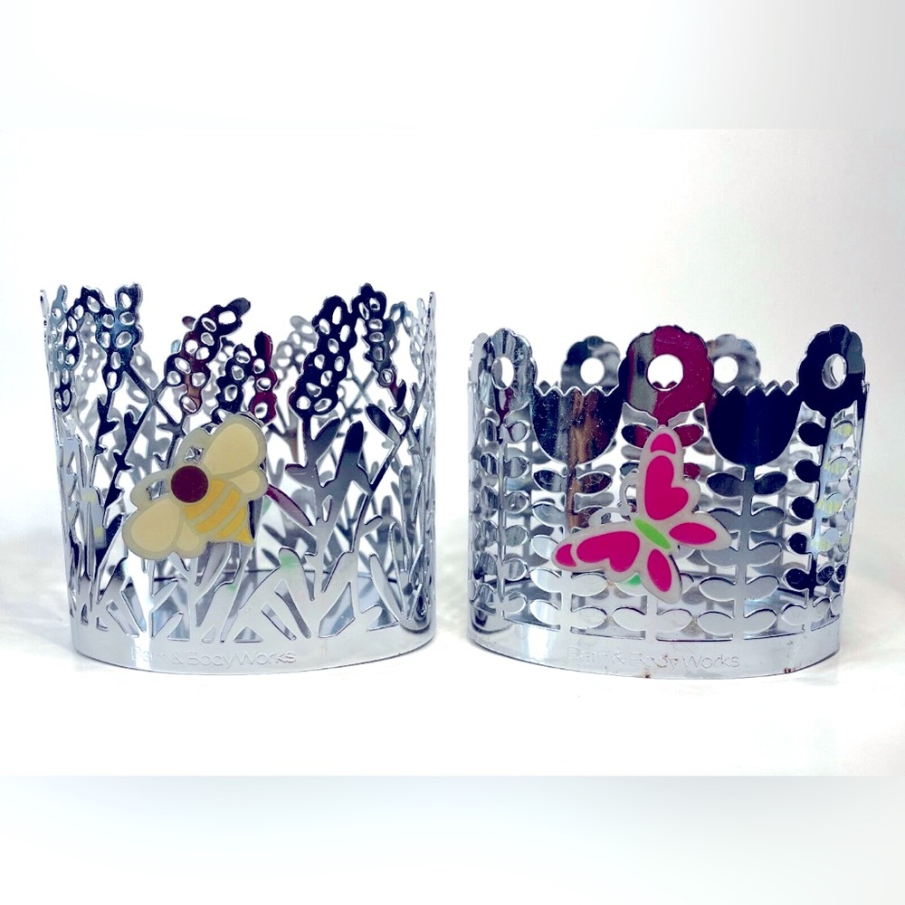 Bath & Body Works Candle Holders Sleeves BBW Spring set of 2 Butterfly and Bee